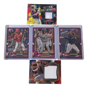Lot of 5 Baseball Cards  Connor Wong & Jonathan Stiever Relics  1st Bowman Purple 250