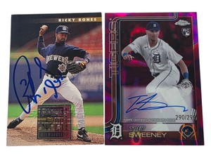 Lot of 2 Autographed Baseball Cards  Trey Sweeney Topps Chrome RC 299 & Ricky Bones Donruss