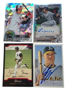 Lot of 4 Baseball Cards  Yoelqui Cespedes Auto, Chance Sisco 150, Frank Thomas & Eric Byrnes