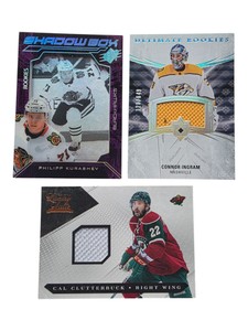 Lot of 3 NHL Hockey Cards  Kurashev Rookie, Ingram 649 Relic & Clutterbuck 599 Relic
