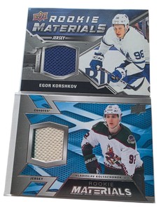 Lot of 2 Upper Deck Rookie Materials Hockey Jersey Cards  Korshkov & Kolyachonok