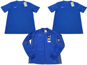 Lot of 3 Kids Nike & Adidas Soccer Apparel Blue Shirts Size LXL & Jacket Size S New w Tags