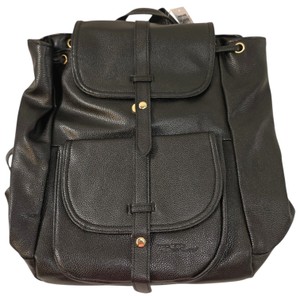 Bella Russo Black Faux Leather Drawstring Backpack Handbag Gold Hardware NWT
