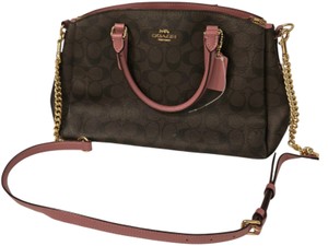 COACH Mini Sage Carryall Signature Canvas Brown Pink Rose F29434 2Way