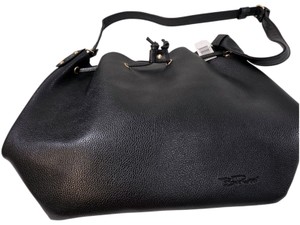 Bella Russo Black Pebbled Faux Leather Drawstring Bucket Bag Hobo Shoulder Purse NWT