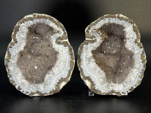 Premium Las Choyas Banded Agate Coconut Geode Pair  Chihuahua, Mexico  Druzy Amethyst with Calcite Pagoda &amp Goethite Needles. (2 lbs 8.4 oz  1 kg 146 g)