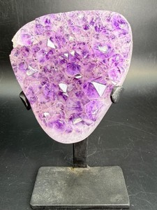 Uruguayan Amethyst Freeform Geode Cluster &nbspThick Crystal Specimen on Custom Removable Black Iron Stand  Natural Volcanic Home Decor Statement Collector Piece. (1 lb 9.5 oz  725 g)