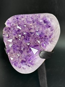 Uruguayan Amethyst Freeform Geode Cluster &nbspThick Crystal Specimen on Custom Removable Black Iron Stand  Natural Volcanic Home Decor Statement Collector Piece. (1 lb 9.5 oz  725 g)