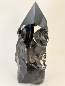 Massive Semi-Polished Black Obsidian Crystal Point Tower  Raw Natural Volcanic Glass Sculpture, Free-Standing Statement Mineral Specimen. (4 lbs 8.9 oz  2 kg 69 g)