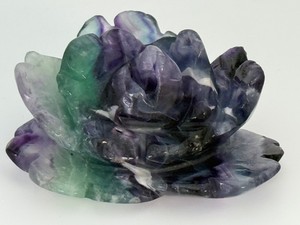 Stunning Hand-Carved&nbspFluorite Crystal Lotus Flower Rose Figurine  Natural Purple Green Banded Gemstone Healing Specimen. (8 oz  228 g)