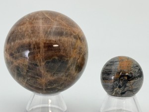 Rare Matching Pair of Madagascar Black Moonstone Spheres  Polished Dark Feldspar Crystal Orbs for Display, Grounding &amp Healing. (11.2 oz  319 g)