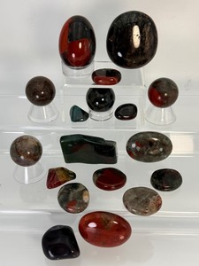 Polished Bloodstone Crystal Palm Stones &amp Spheres Lot  Natural Heliotrope Tumbled Gemstones Mixed Shapes Mineral Display