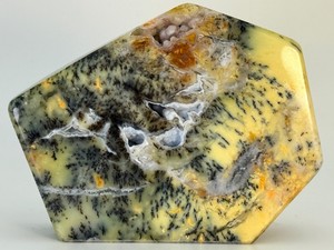 Large Polished Madagascar Dendritic Opal Freeform Display Specimen - Stunning Natural Yellow Moss-Like Manganese Inclusion Healing Crystal. (1 lb 4.3 oz  576 g)