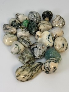 Natural Tree Agate Tumbled Stones Lot - 100% Genuine Polished Green Dendritic Chalcedony Crystals for Reiki, Grids, and Chakra Healing. (11.4 oz  326 g)