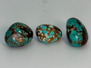 Rare Native Nevada Number 8 Turquoise Loose Pebble Gemstone Cabochons High Grade Authentic Spiderweb Matrix Set of 3. (1.9 oz  54 g)
