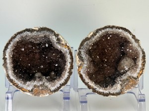 Rare Large Las Choyas Amethyst Geode Pair 100% Natural Mexican Coconut Cavity Crystal Cluster Specimen with Quartz Druze Calcite Chunk &amp Goethite Spikes. (1 lb 15.6 oz  898 g)