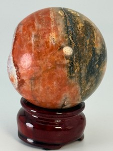 60mm Madagascar Sunstone Sphere with Dark Epidote &amp Crystalline Milky Chalcedony Vug Collector Piece 59 mm. (10 oz  292 g)