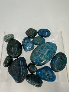 Polished Blue Apatite Lot of 13 Genuine Healing Crystal Palm Stones &amp Vibrant Tumbles Madagascar. (11,1 oz  316 g)