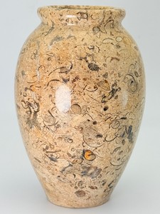 50M Year Old Rare Coral Fossil Stone Vase Handcrafted Polished Pakistan Fossiliferous Limestone. (2 lbs 10.3 oz  1 kg 200 g)