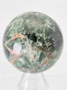 Museum-Grade AAA Siberian Seraphinite Sphere An Exceptionally Rare Forest-Green Clinochlore Specimen with Shimmering Silvery Feather Patterns. (10.7 oz  306 g) 60mm.