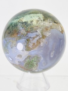 Stunning India Moss Agate Sphere - Natural Dendritic Quartz Healing Crystal Specimen with Custom Clear Stand 59 mm. (10.2 oz  291 g)&nbsp