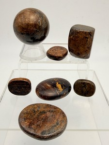 Polished Bronzite Specimen Set  Distinctive Metallic Golden Schiller Crystals &amp Flat Pocket Palm Stones. (9. 4 oz  266 g)