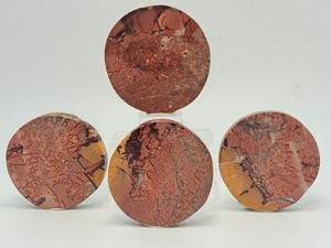 Set of 4 Polished Sahara Desert Jasper Discs  Moroccan Mookaite Specimens. (1 lb 3.1 oz  542 g)