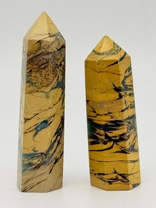 Natural Yellow Jade &amp Emerald Crystal Towers - 2pc Polished Display Points. (6.7 oz  191 g)