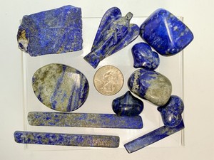 Natural Lapis Lazuli Crystal 11pc Set Raw Matrix, Angel, Hearts &amp Wands. (8.1 oz  229 g)