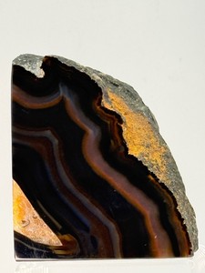 Rare Polished Black Banded Agate Cut Base Specimen - Stunning Natural Dark Geometric Concentric Geode Display Block. (1 lb 10.8 oz  762 g)