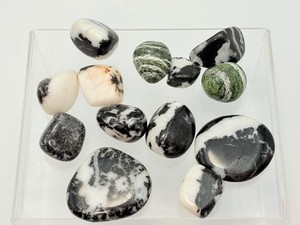 Mixed Lot Tumbled Crystals - Zebra Jasper &amp Serpentine Green Chrysotile Minerals. (6.4 oz  183 g)