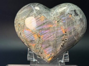 Rare Sunset Purple &amp Gold Flash Labradorite Crystal Heart  Premium Display Piece.(12.8 oz  365 g)