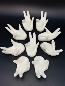 Lot of 9 White Ceramic Hand Display Stands for Crystal Spheres, Palm Stones, &amp Gems