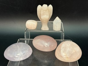 Rose Quartz Crystal Set  6 Polished Pieces (Angel, Tower, Palm Stones). (12 oz  341 g)