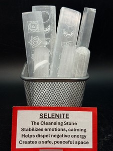 7-Piece Selenite Crystal Collection  Engraved Chakra, Moon Phase &amp Spiral Wands. (2 lbs 8.3 oz  1 kg 145 g)