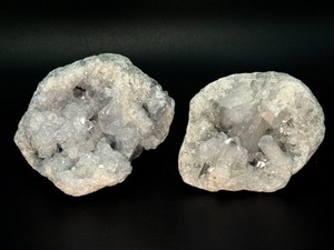 Pair of Natural Blue Celestite Crystal Geodes  Madagascar. (2 lbs 1.7 oz  957 g)