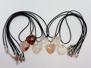 7-Piece Natural Gemstone Heart Necklace Lot  Hand-Carved Agate, Quartz &amp Tigers Eye Crystal Healing Pendants