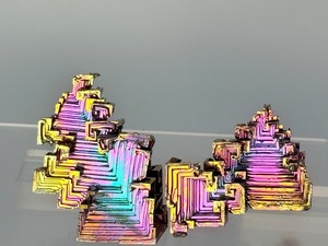 Stunning Iridescent Lab-Grown Bismuth Crystal Pair  2-Piece Metallic Rainbow Hopper Mineral Specimen Set from Germany. (4.7 oz  136 g)
