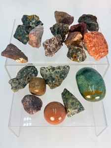 Premium Ocean Jasper Multi-Specimen Collection (Raw Slabs, &amp Polished Palm Stones) (1 lb 2.8 oz  535 g)