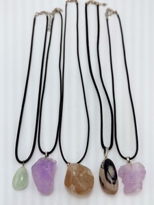 Lot of 5 Natural Stone Pendants Raw Amethyst, Citrine, Jasper, &amp Prehnite Cord Necklaces