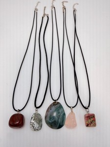 Red Jasper, Tree Agate, Moss Agate, Rose Quartz &amp Unakite Gemstone Pendant Necklaces  Lot of 5