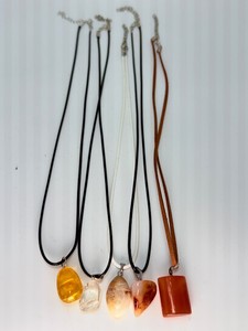 Lot of 5 Natural Crystal Pendant Necklaces - Carnelian, Quartz, Agate &amp Amber Tumbled Gemstones
