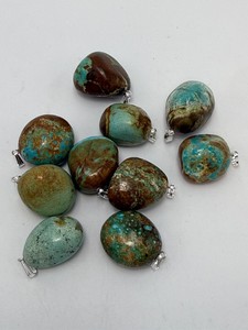 Natural Hand-Tumbled Turquoise Gemstone Pendants with Silver Bails  Earthy Blue Green Matrix Crafting Stones (3.8 oz  109 g)