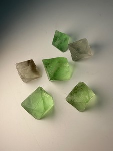 Natural Green &amp Purple Fluorite Octahedron Crystals - Cleaved Set of 6 (3.8 oz  108 g)