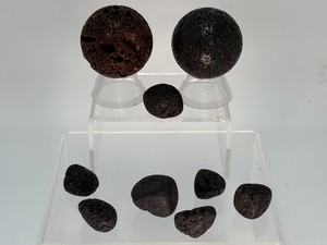 Natural Volcanic Lava Stone Set  2 Polished Basalt Spheres &amp Accent Pebbles (6.7 oz  191 g)