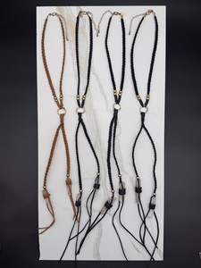 Lot of 4 Boho Braided Leather Lariat Necklaces Clear Quartz Crystal Point Tassel