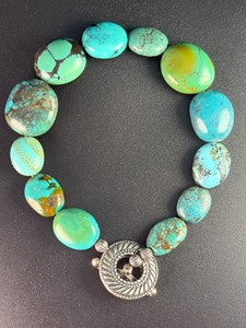 Carolyn Pollack Sterling Silver 925 Chunky Turquoise Bead Bracelet Vintage Relios Native Southwestern Rope Toggle Clasp Bold Statement Estate Jewelry