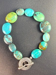 Carolyn Pollack Sterling Silver 925 and Genuine Turquoise Bead Bracelet Vintage Relios Native Southwestern Rope Toggle Clasp Bold Statement&nbsp