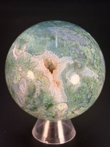 Premium 70mm Natural Moss Agate Sphere with Druzy Cavity &amp Pyrite Inclusions  India&nbsp&nbsp(1 lb  462 g)