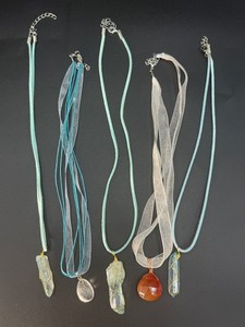 Handmade Wire Wrapped Raw Crystal Point Pendant Necklace - Boho Teal Suede
